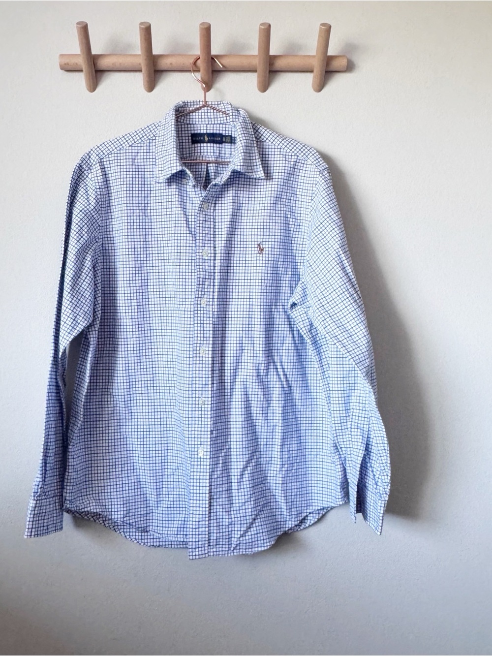 Ralph Lauren Blue and White Check Button-Down Shirt